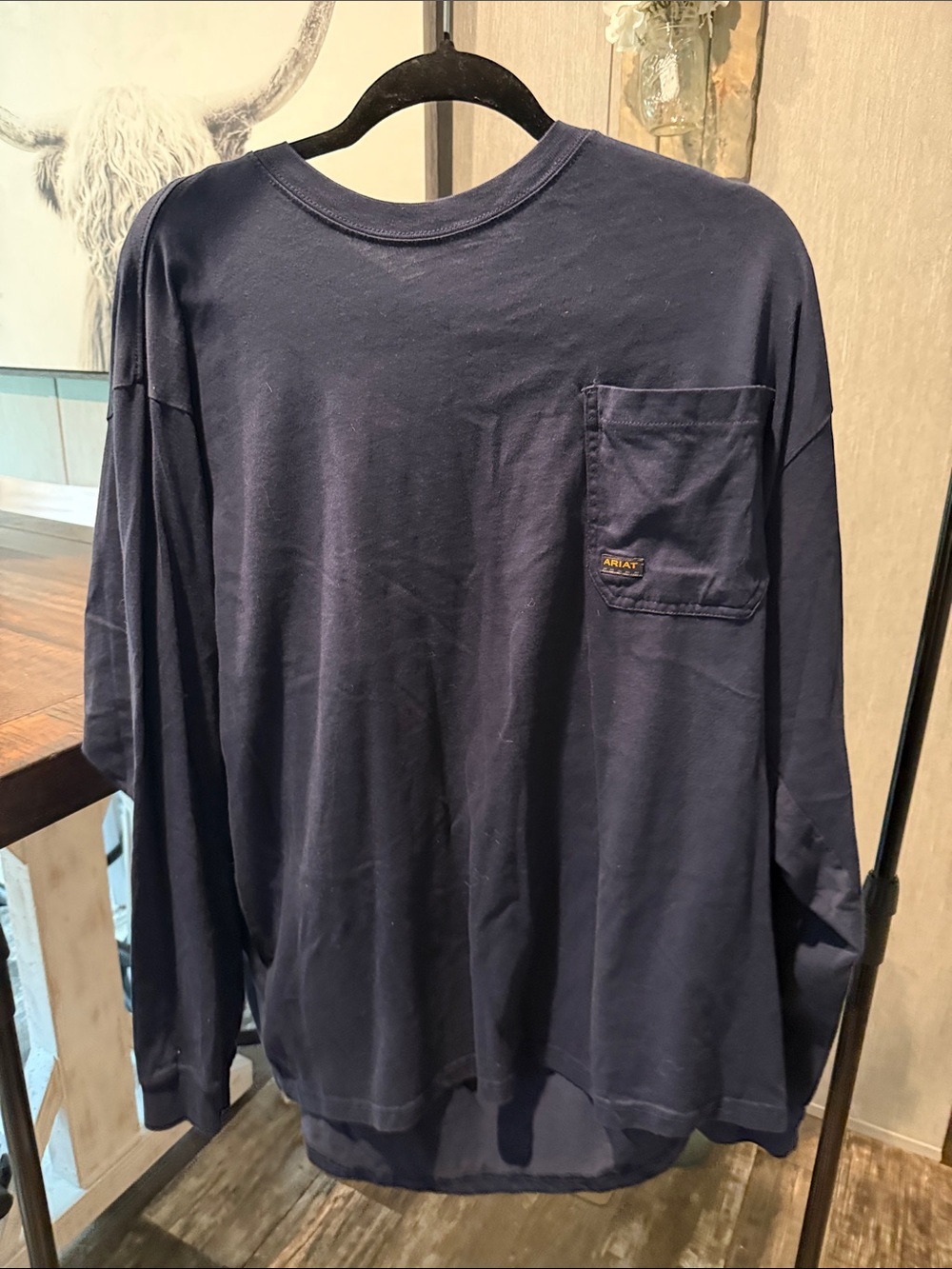 Ariat Long Sleeve Pocket Tee in Navy Blue